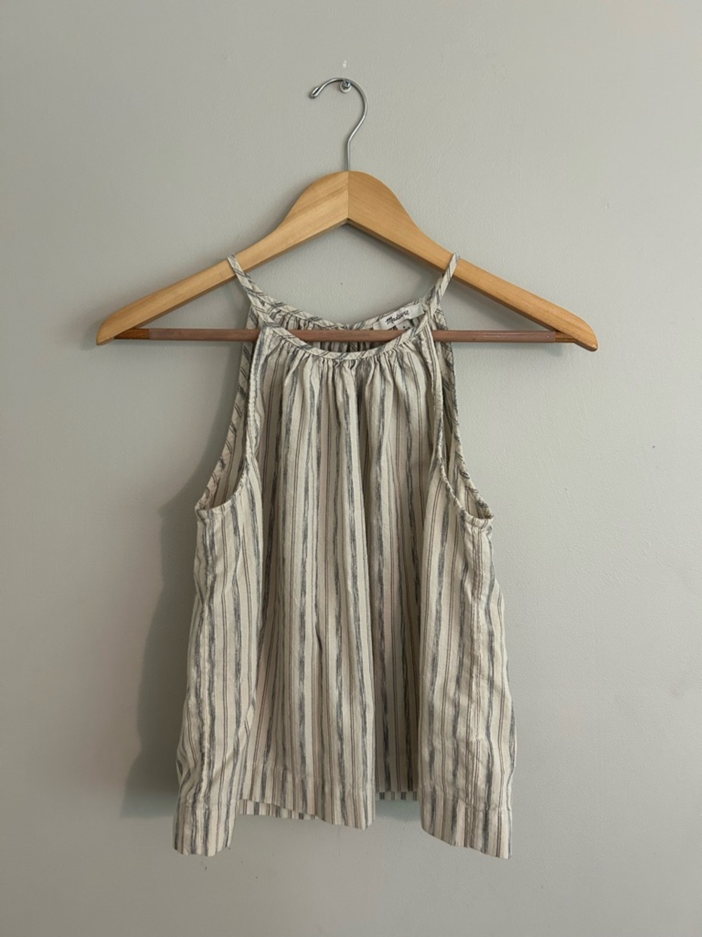 Madewell Cream and Gray Striped Halter Tank